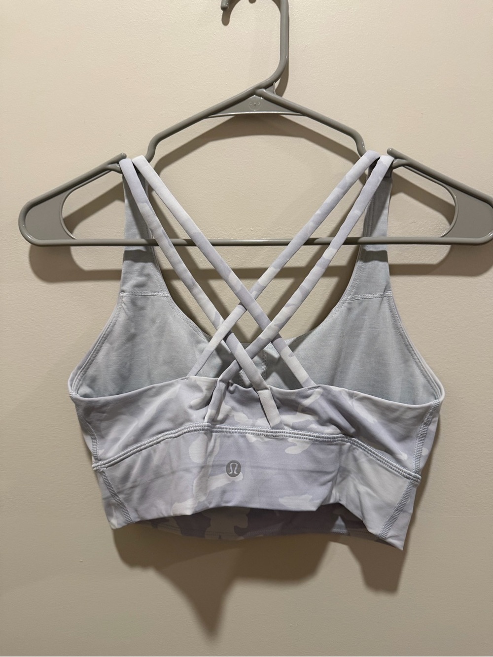 Lululemon Camo Longline Strappy Sports Bra Size 8 Gray White